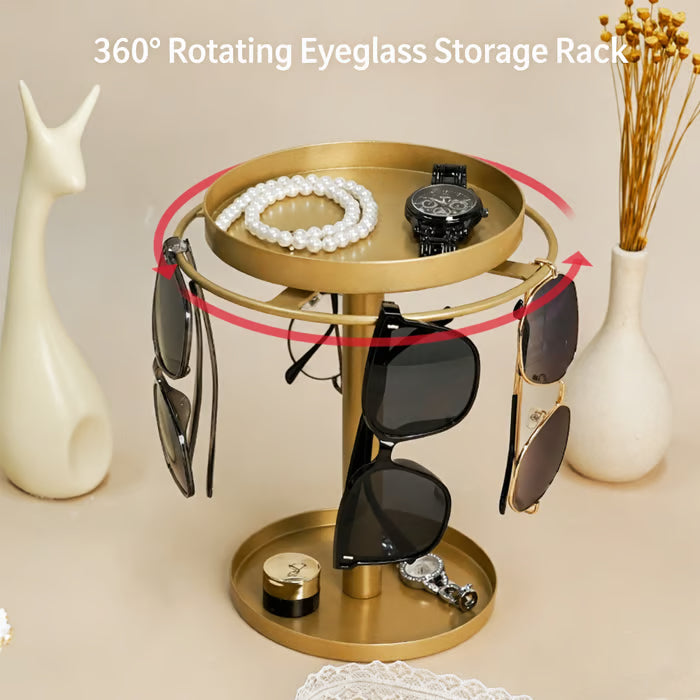 🕶️✨360° Rotating Sunglasses Organizer Stand — Eyewear Rack with Tray