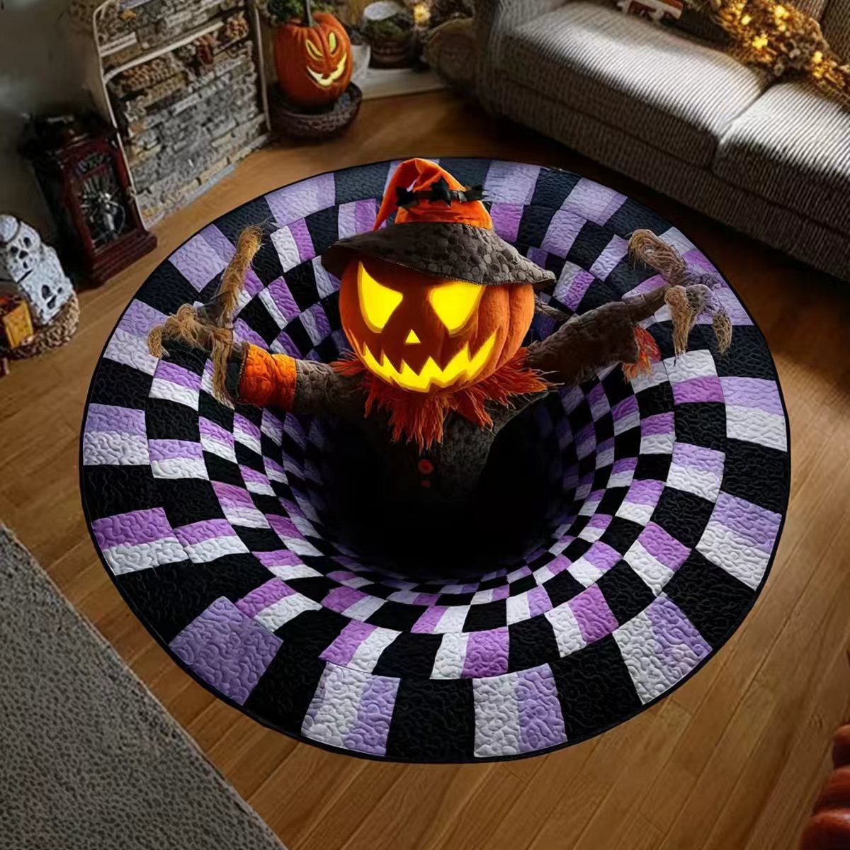 🔥 TODAY 50% OFF🎃3D Skeleton Vortex Quilted Round Halloween Rug