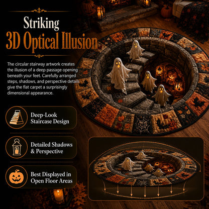 🔥HOT SALE 50%OFF👻3D Haunted Staircase Round Rug – Spooky Halloween Optical Illusion