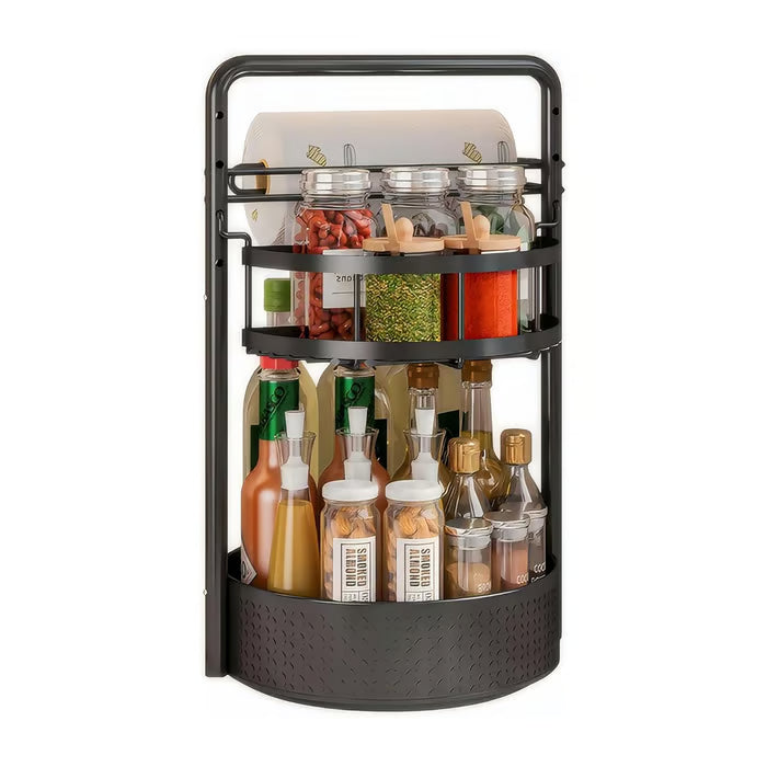 Rotating Spice Rack with Paper Towel Holder🧂🍳 2-Tier Lazy Susan Seasoning Organizer for Kitchen Countertop