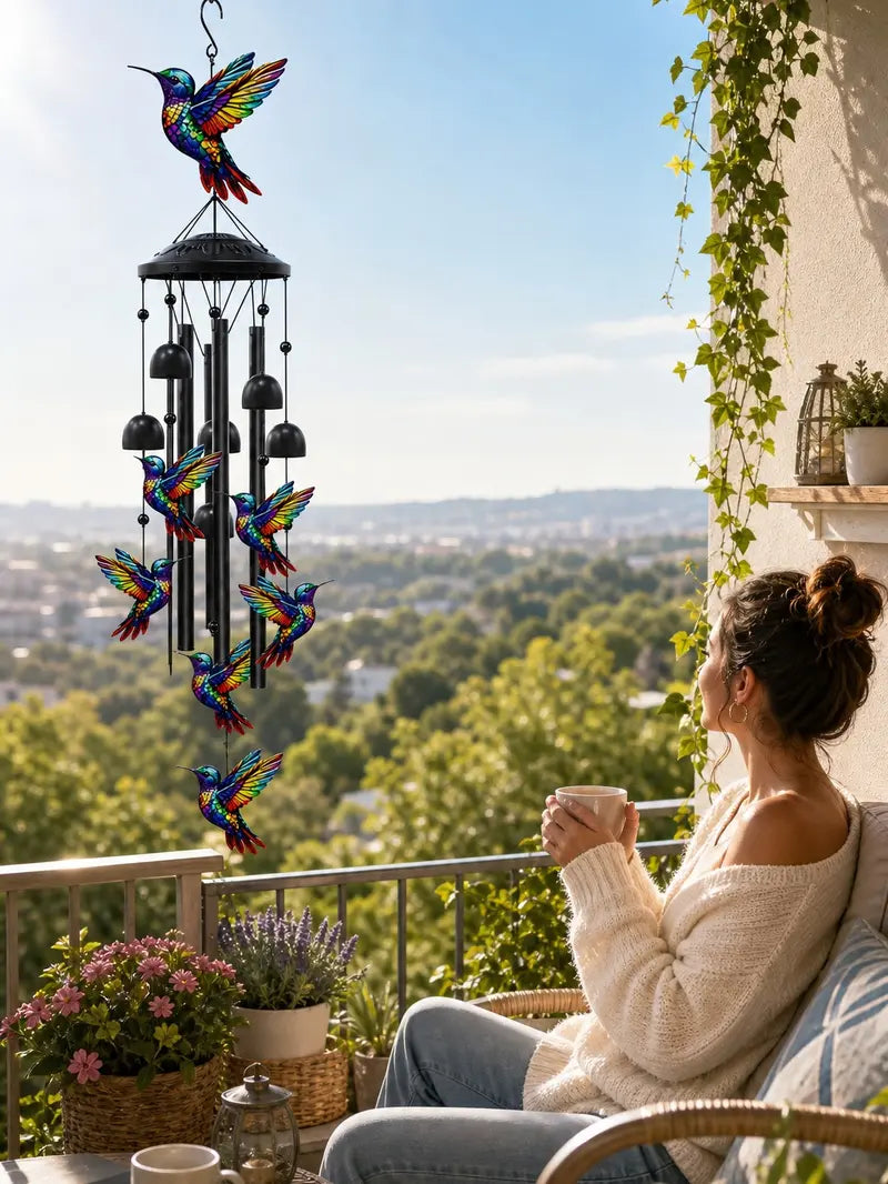 🌈55% OFF TODAY🛡️Hummingbird Memorial Wind Chime with Bells – Colorful Rainbow Outdoor Decor 🎐