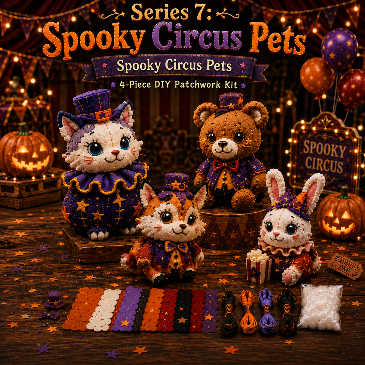 🔥 50% OFF TODAY | 🎃 Halloween Friends 4-Piece DIY Patchwork Kit Collection 🧵👻