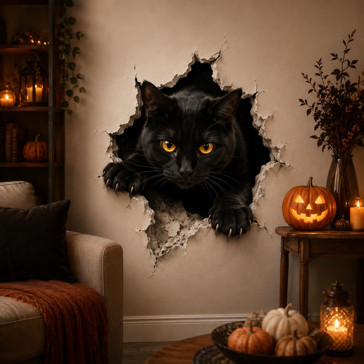 🎃 Halloween 3D Break-In Wall Decals – Realistic Spooky Wall & Window Stickers (Easy Peel & Stick)