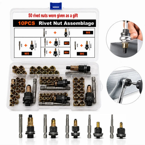 🔩 Heavy-Duty Rivet Nut Tool Kit – M3-M8 Carbon Steel Rivnut Set for DIY & Metalworking 🛠️