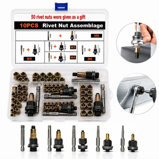 🔩 Heavy-Duty Rivet Nut Tool Kit – M3-M8 Carbon Steel Rivnut Set for DIY & Metalworking 🛠️