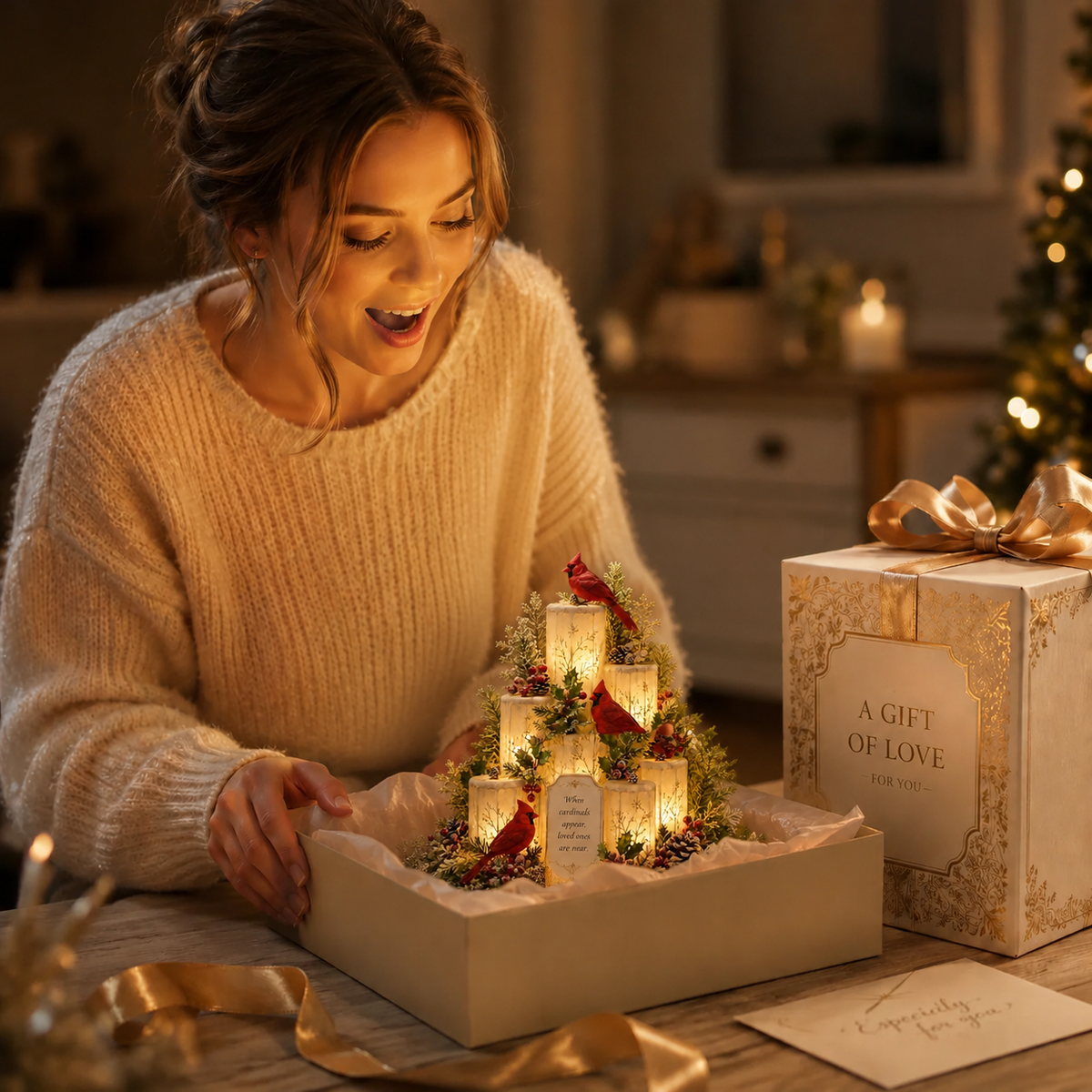 🔥Limited-time offer🎁Cardinal Memorial LED Candle Centerpiece