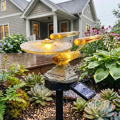 🚀 60th Anniversary Enterprise Solar Garden Light – Starship Outdoor Garden Decor 🪐