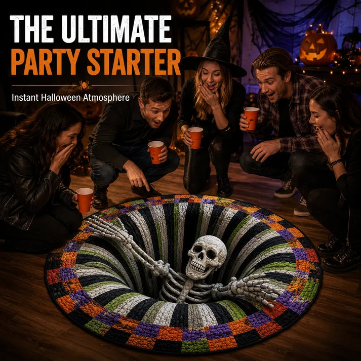🔥Last Day Promotion🎃3D Skeleton Vortex Quilted Round Halloween Rug