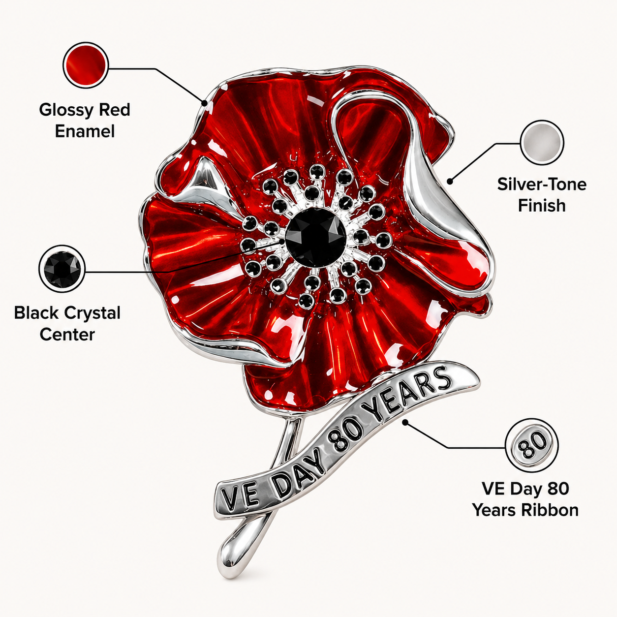 🎁 VE Day 80th Anniversary Poppy Brooch