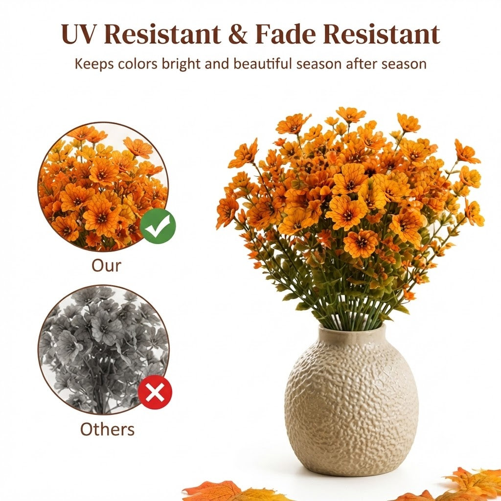 🎃 Fall Artificial Flowers – UV-Resistant Colorful Bouquet for Home, Garden, Wedding & Party Decor