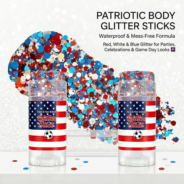 🇺🇸 Patriotic-Themed Body Glitter Sticks Waterproof Red, White & Blue Face & Hair Glitter for Parties, Celebrations & Game Day Looks ✨🎆