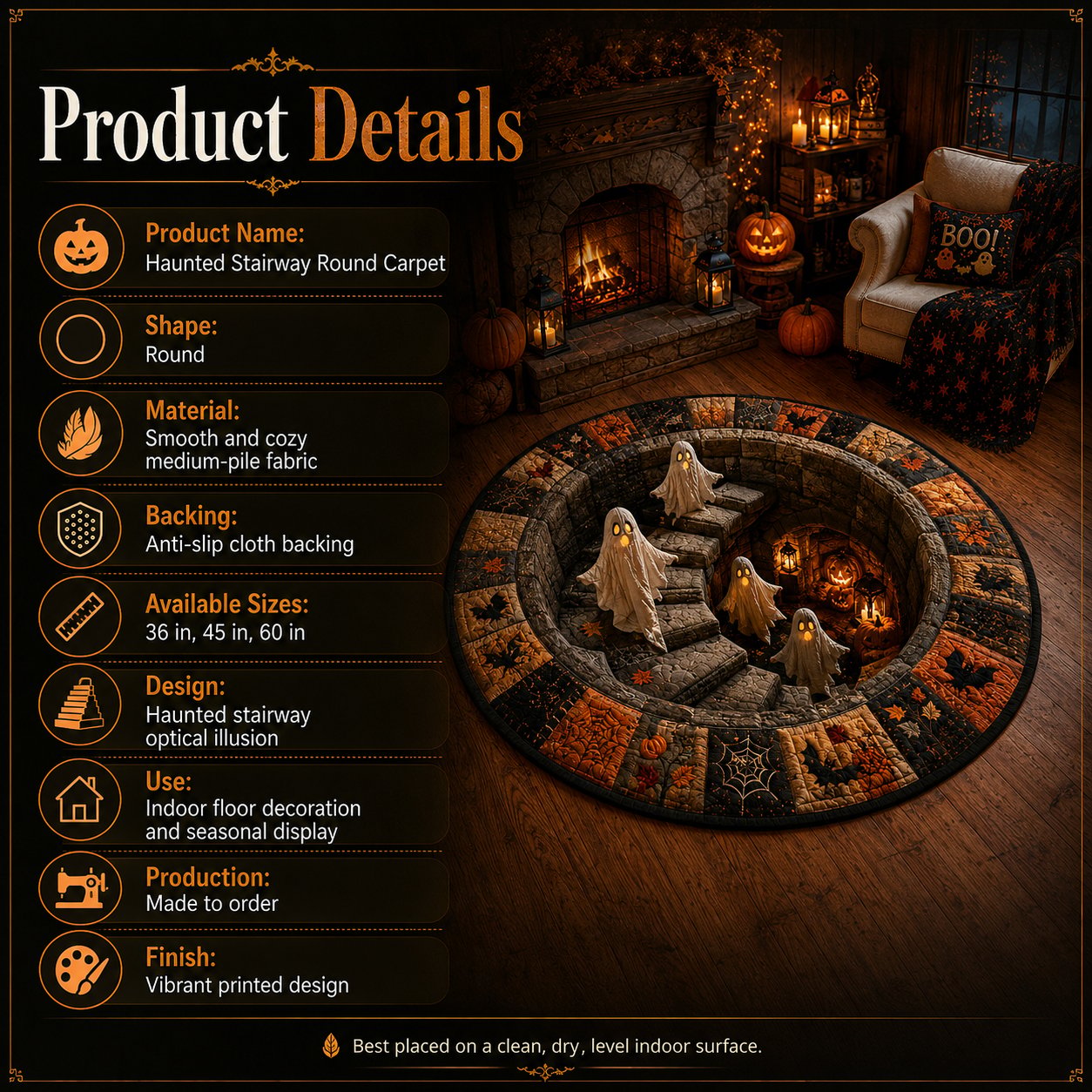🔥HOT SALE 50%OFF👻3D Haunted Staircase Round Rug – Spooky Halloween Optical Illusion