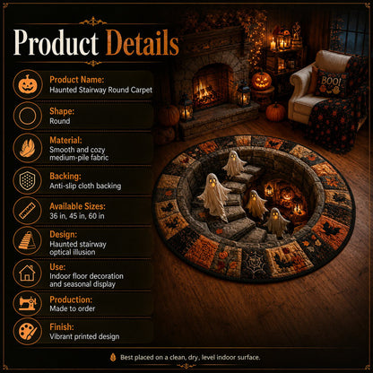 🔥HOT SALE 50%OFF👻3D Haunted Staircase Round Rug – Spooky Halloween Optical Illusion
