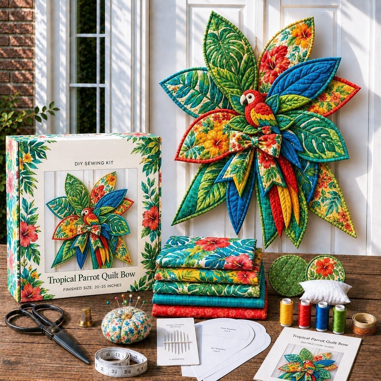 🔥HOT SALE 50% OFF 🎀 Beginner-Friendly Oversized Quilted Bow Sewing Kit | Coordinated Printed Fabrics, Batting, Pre-Designed Templates & Complete Supplies for a Full 23–25 in 3D Statement Bow ✨