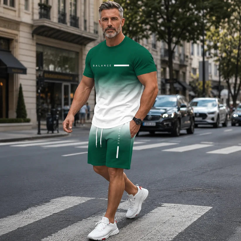 🔥HOT SALE 55% OFF👕 Men's Gradient Short-Sleeve Tracksuit (2-Piece Set)