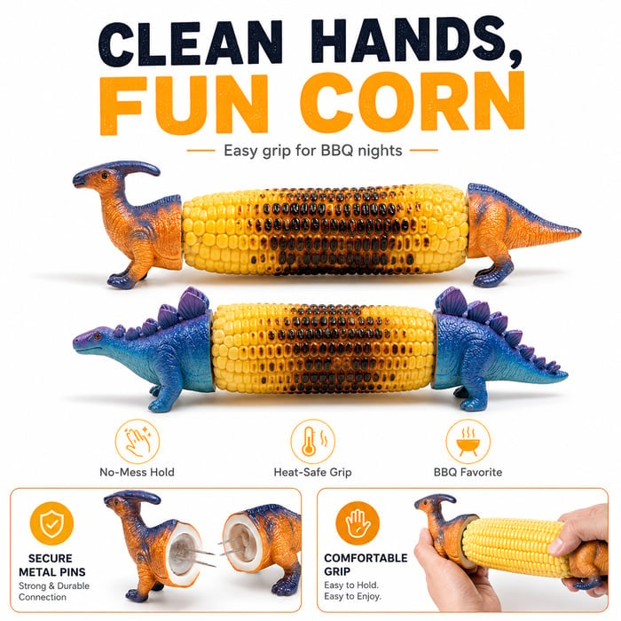 🦖Dinosaur Corn Holders for Corn On The Cob - Funny Corn Cob Holder for Kids and Adults with Stainless Steel Prongs