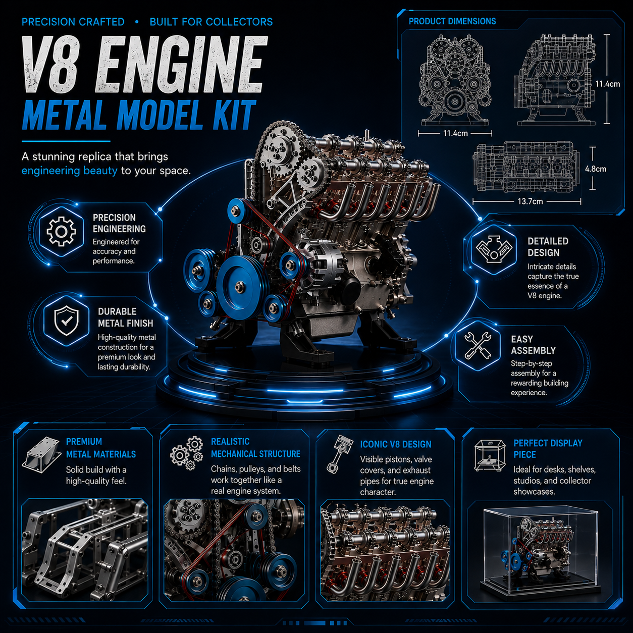 🏁 BEST SELLER 🔥 Miniature V8 Small-Block Engine Model Kitl Kit🛠️