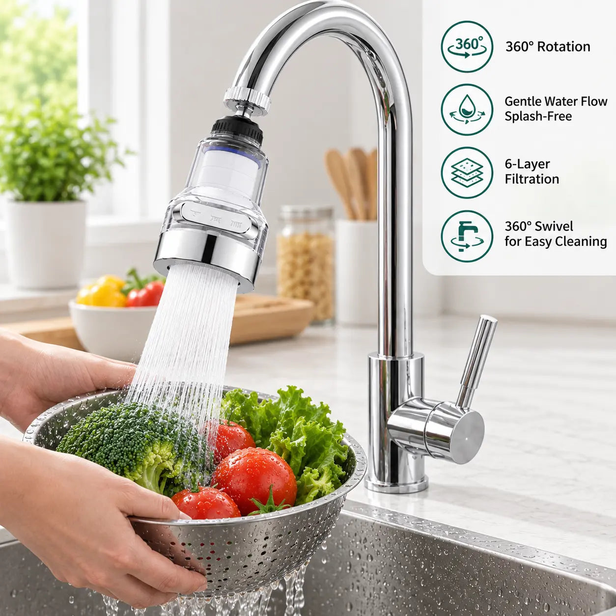 🔥 HOT SALE💦360° Rotating Faucet Filter – 6-Layer Filtration with 3 Water Modes & 10 Filters