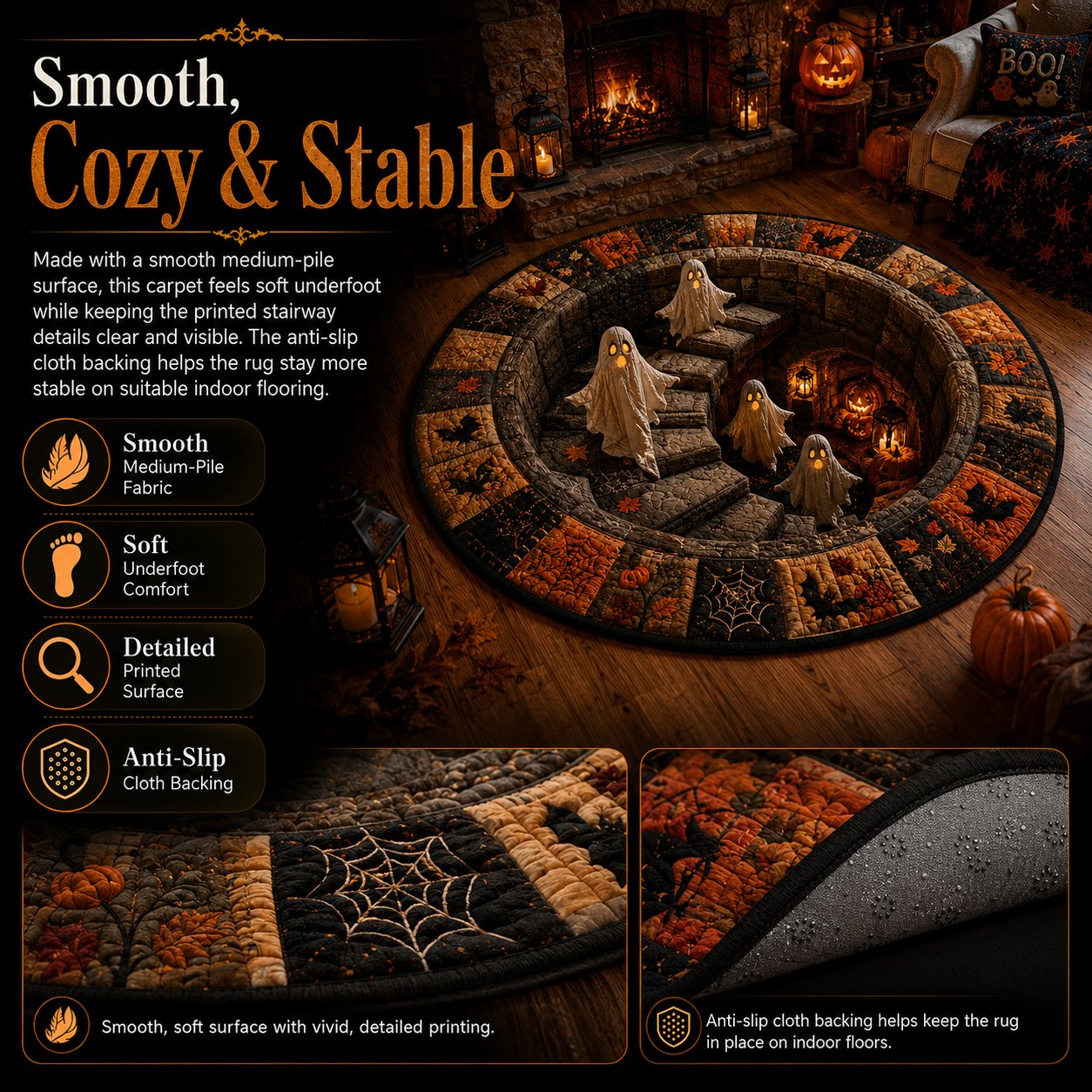 🔥HOT SALE 50%OFF👻3D Haunted Staircase Round Rug – Spooky Halloween Optical Illusion