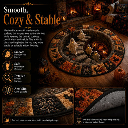 🔥HOT SALE 50%OFF👻3D Haunted Staircase Round Rug – Spooky Halloween Optical Illusion