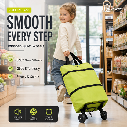 🌱✨ Limited Time 46% OFF✨ Collapsible Rolling Shopping Bag, Portable Foldable Wheeled Grocery Tote Bag Reusable Handbag For Supermarket Market Travel