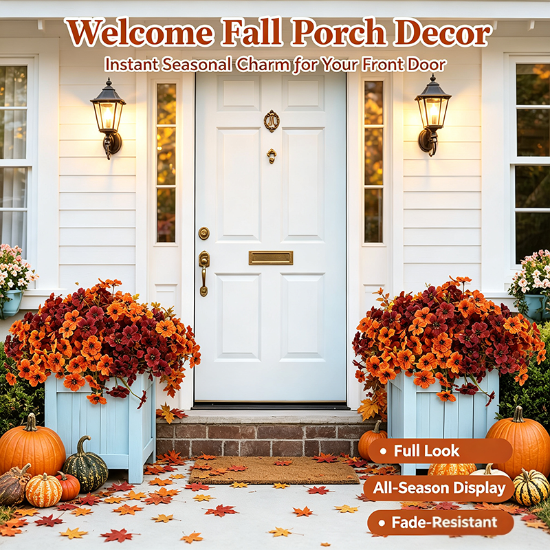🍂Fall Artificial Flower Halloween 12pcs, UV Resistant Colorful Fake Flower🍂