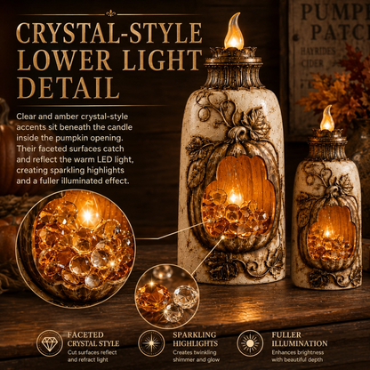 Vintage Lighted Pumpkin Lantern – Distressed Farmhouse Fall Decor with Warm Amber Glow
