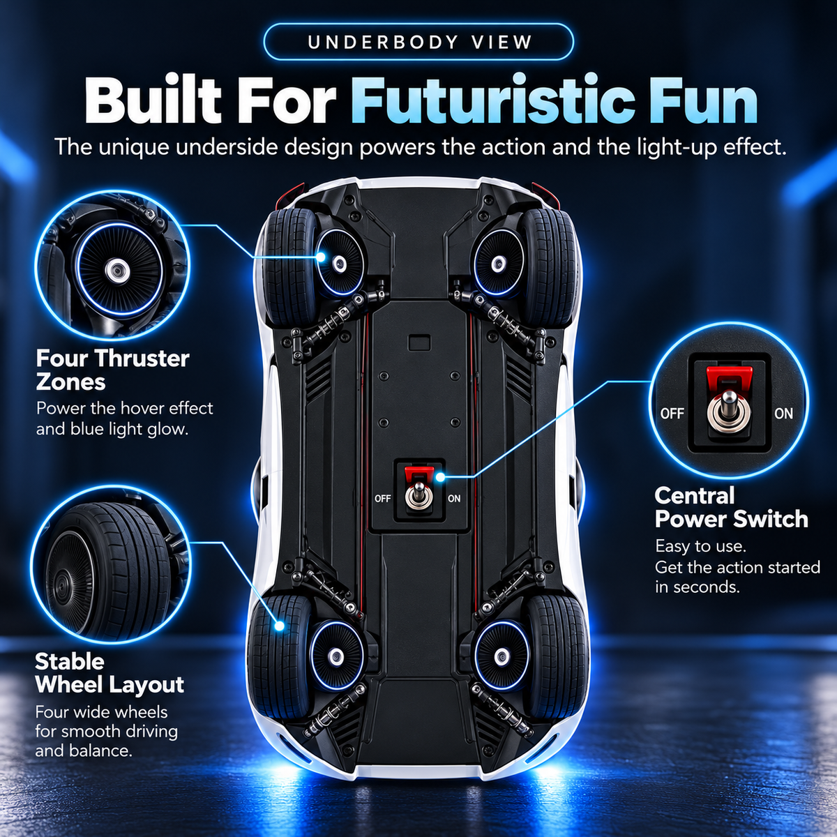 🚀 Futuristic Hover-Effect RC Roadster – Blue Light Action