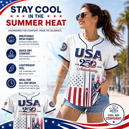 🔥HOT SALE 55% OFF👕USA 250th Anniversary Patriotic Baseball Jersey 1776–2026 4th of July Shirt