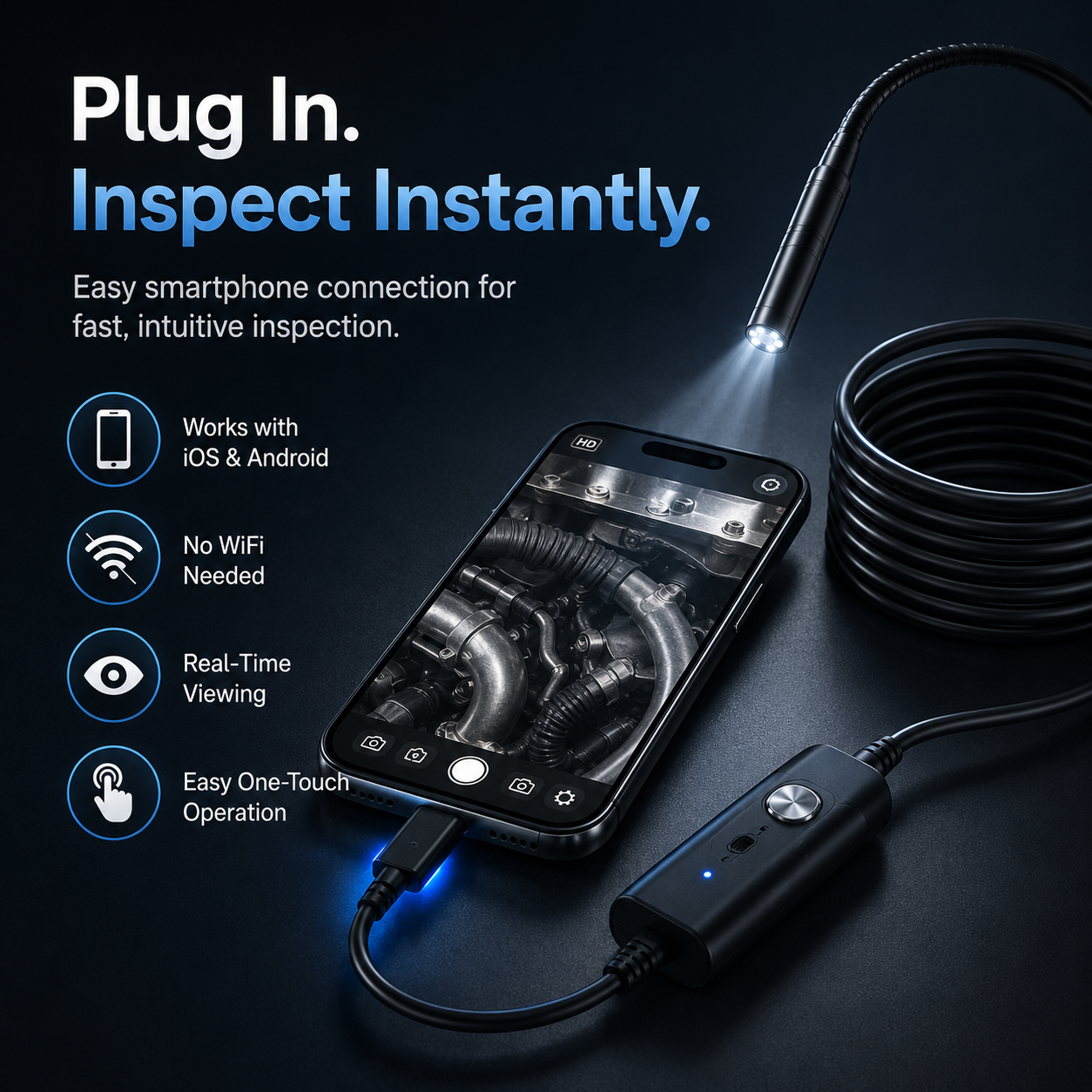 HD Endoscope Inspection Camera | 2M 5M 10M Waterproof Probe