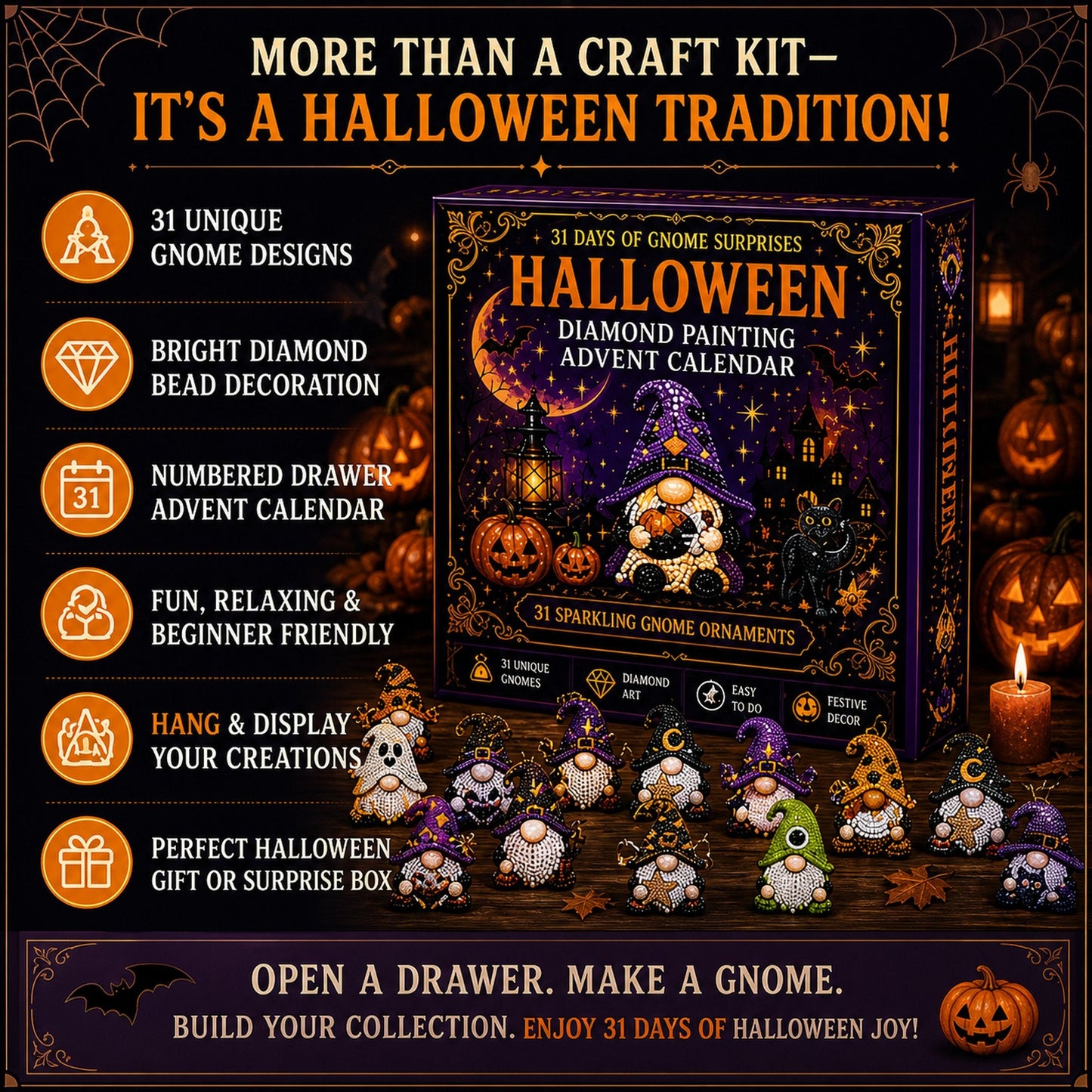 🔥LAST DAY 60% OFF - 🎃✨ 31 Days of Gnome Surprises Halloween Diamond Painting Advent Calendar