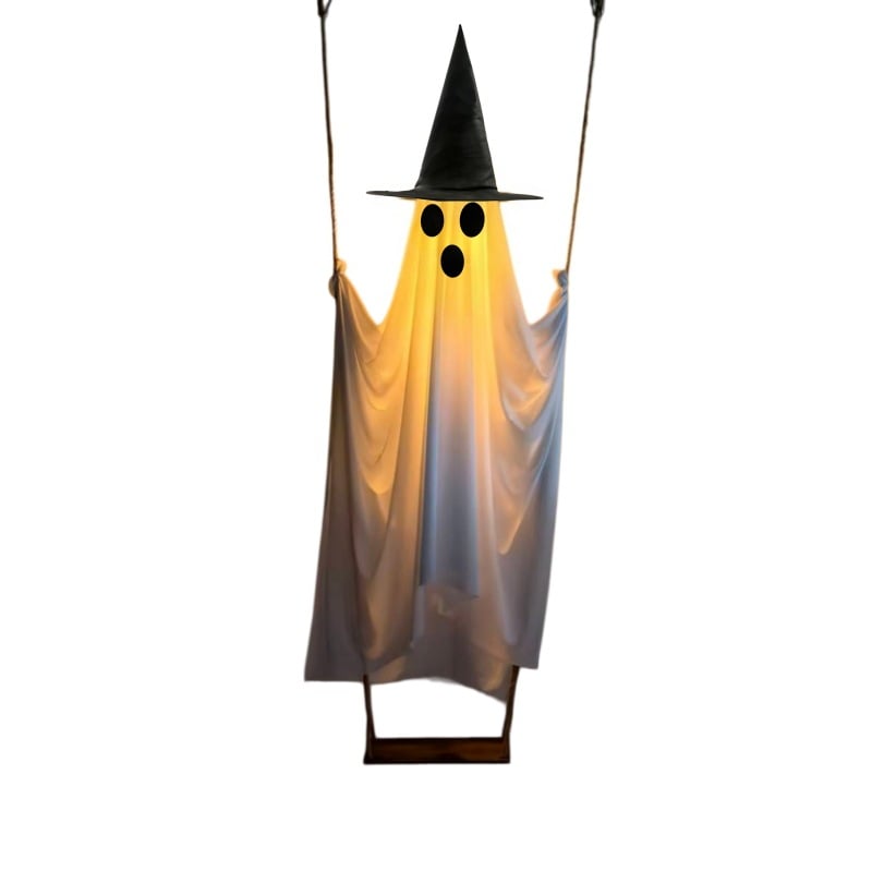 🎁50% OFF TODAY🎃👻Halloween Decorations OutdoorHanging Swing Ghost Halloween Decor with String Lights, Spooky Cute Ghosts Decorations for Front Porch Yard Tree