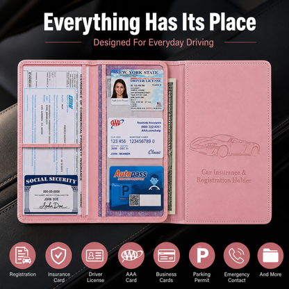 🔥 Limited-Time OFF 55%🎁🚗 Car Registration & Insurance Document Holder | Premium PU Leather Organizer