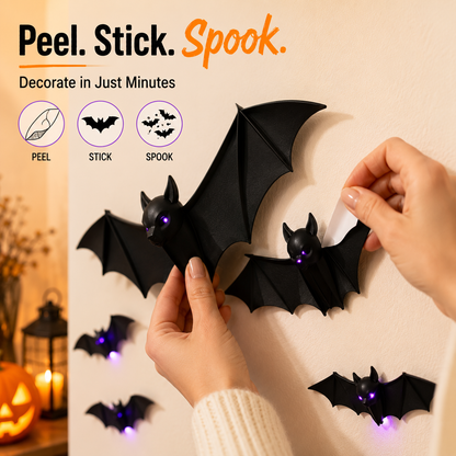 🦇 LED 3D Glowing Bat Wall Sticker Set Halloween Spooky Ambiance Decoration 🏷️