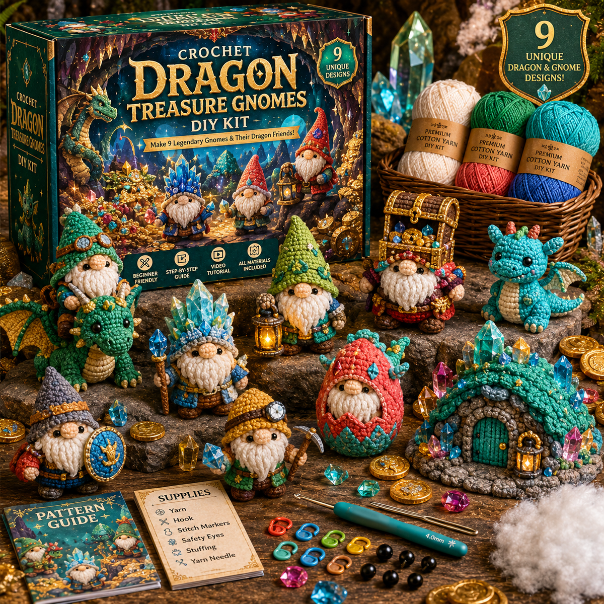 🧶 Whimsical Gnome Adventures — 9-Piece Fantasy Crochet DIY Kit