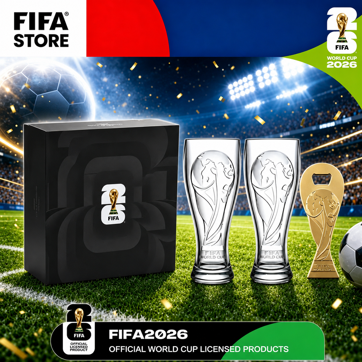 🏆 Limited Edition Soccer Trophy Crystal Glass Gift Set with Gold Bottle Opener