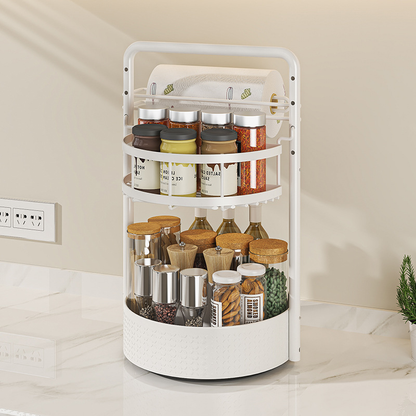 Rotating Spice Rack with Paper Towel Holder🧂🍳 2-Tier Lazy Susan Seasoning Organizer for Kitchen Countertop
