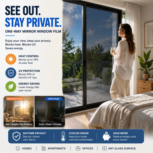 🔥50% OFF TODAY☀️One-Way Mirror Window Film – Heat Control & UV Protection