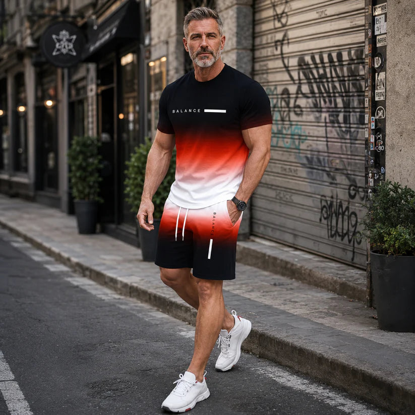 🔥HOT SALE 55% OFF👕 Men's Gradient Short-Sleeve Tracksuit (2-Piece Set)
