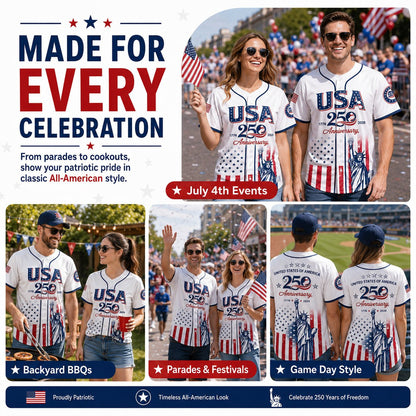 🔥HOT SALE 55% OFF👕USA 250th Anniversary Patriotic Baseball Jersey 1776–2026 4th of July Shirt