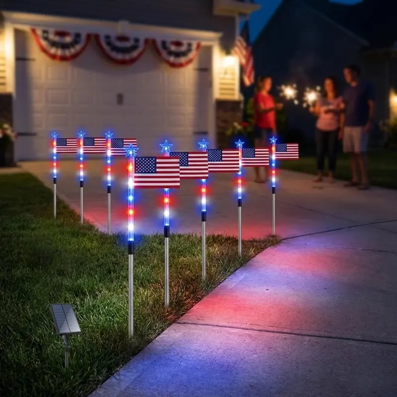 🔥Last Day: 49% OFF🔥8 Solar American Flag Pathway Lights – Red, White & Blue Yard Glow for 250th Independence Celebration 🇺🇸✨