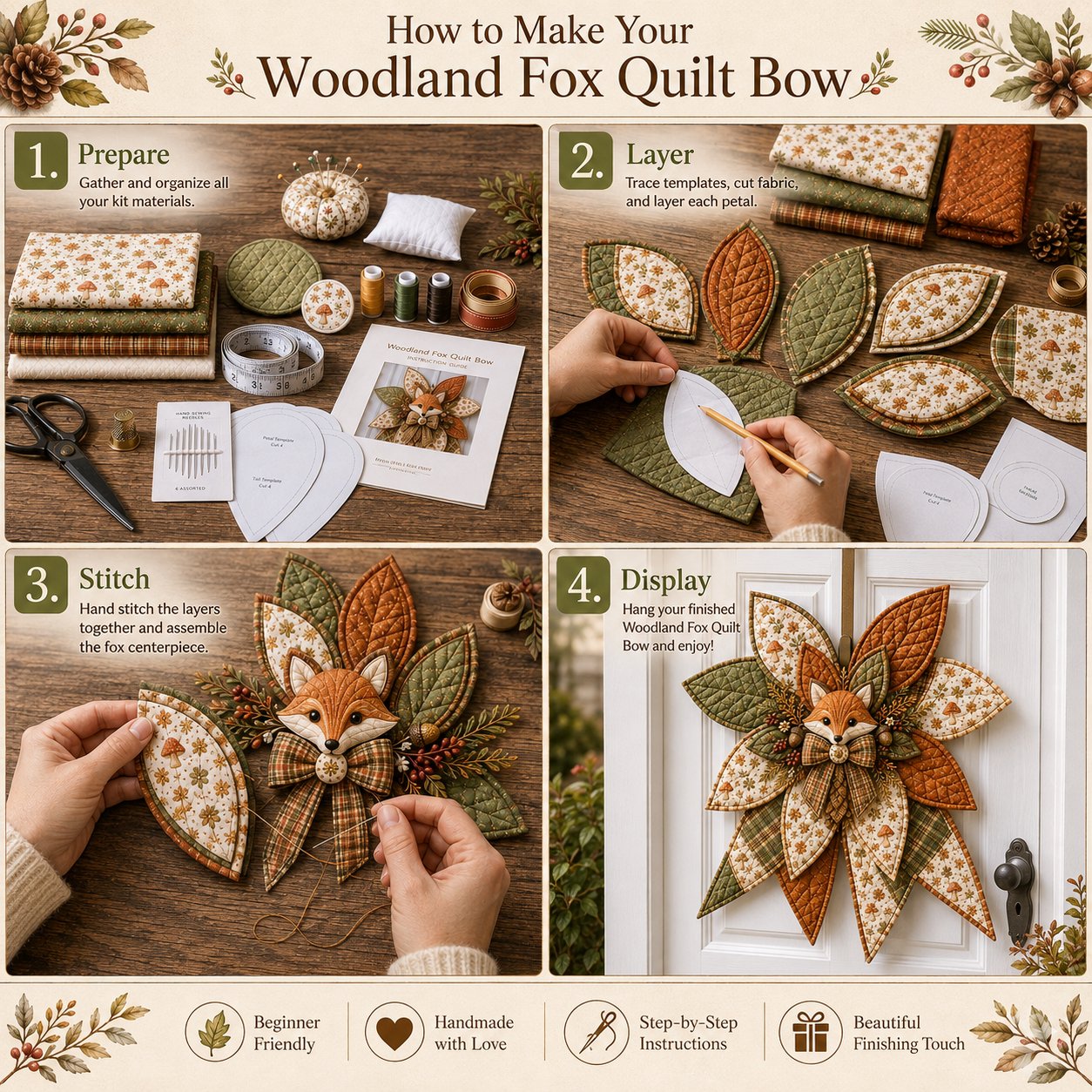 🔥HOT SALE 50% OFF 🎀 Beginner-Friendly Oversized Quilted Bow Sewing Kit | Coordinated Printed Fabrics, Batting, Pre-Designed Templates & Complete Supplies for a Full 23–25 in 3D Statement Bow ✨