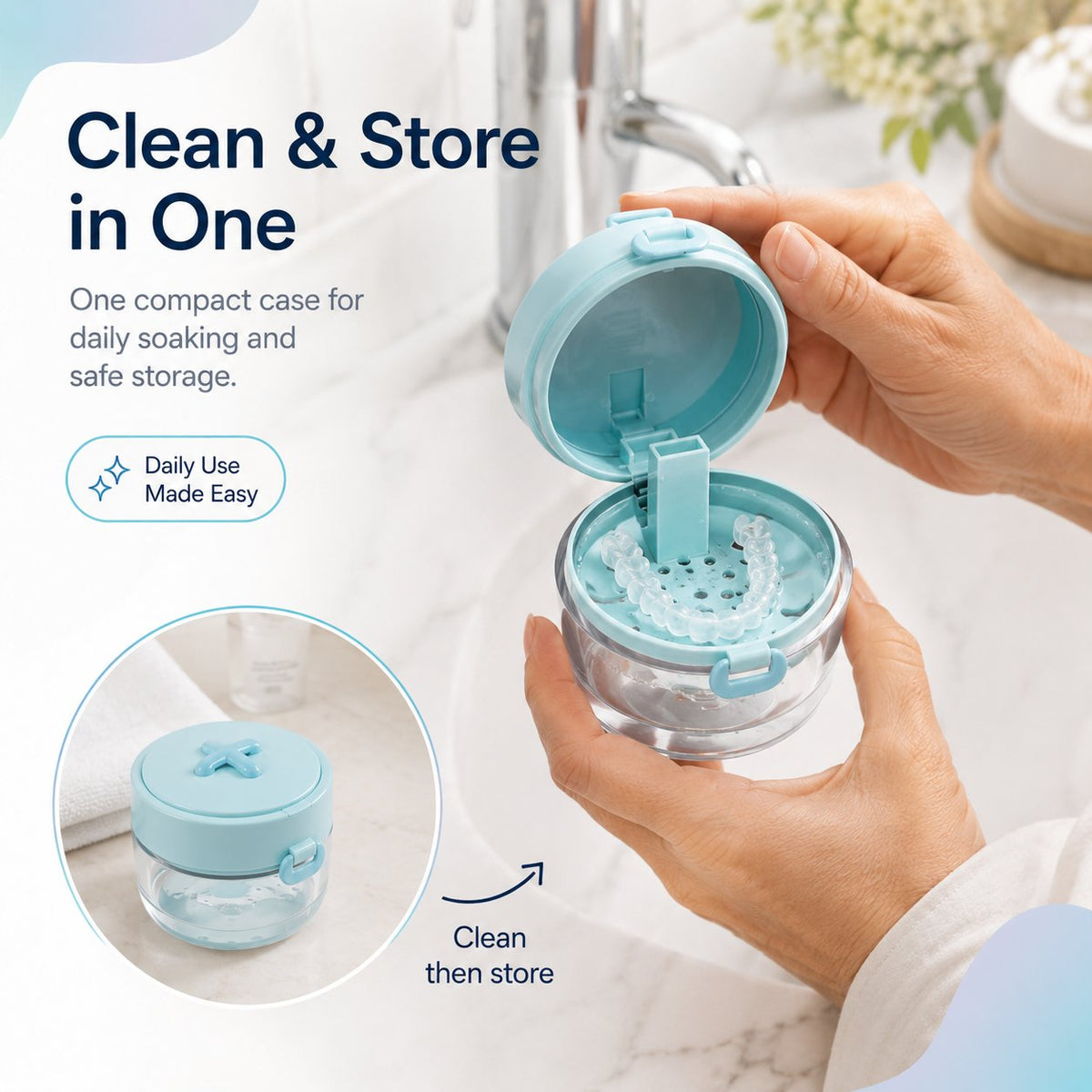 🔥HOT SALE🏆100K+ SOLD! 💧Portable Retainer and Denture Cleaning Case with Magnetic Lifting Tray