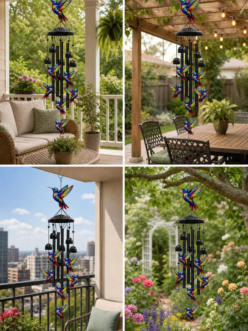 🌈55% OFF TODAY🛡️Hummingbird Memorial Wind Chime with Bells – Colorful Rainbow Outdoor Decor 🎐
