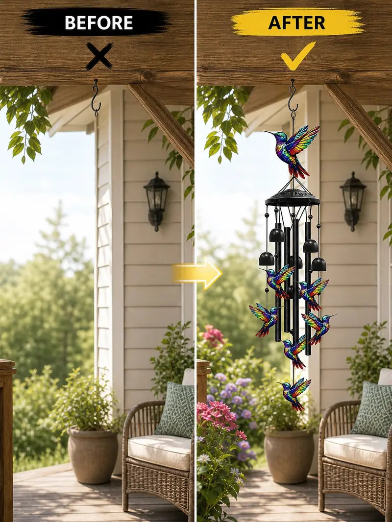 🌈55% OFF TODAY🛡️Hummingbird Memorial Wind Chime with Bells – Colorful Rainbow Outdoor Decor 🎐
