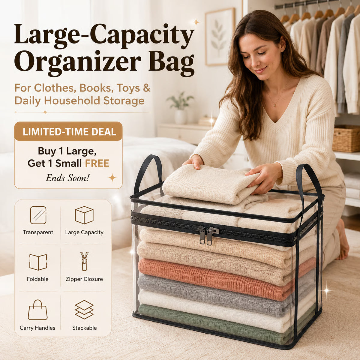 📚 Foldable Transparent Storage Box 🔥 Limited-Time Deal: Buy 1 , Get 1 Small FREE (worth $19.99) — Ends Soon!
