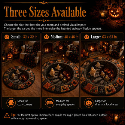 🔥HOT SALE 50%OFF👻3D Haunted Staircase Round Rug – Spooky Halloween Optical Illusion