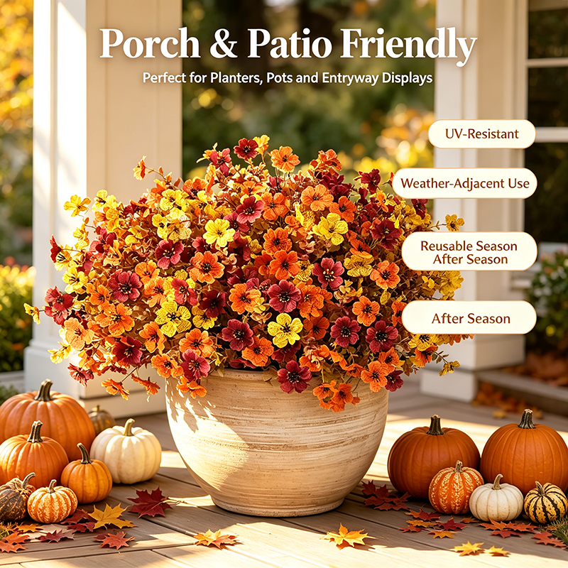 🍂Fall Artificial Flower Halloween 12pcs, UV Resistant Colorful Fake Flower🍂