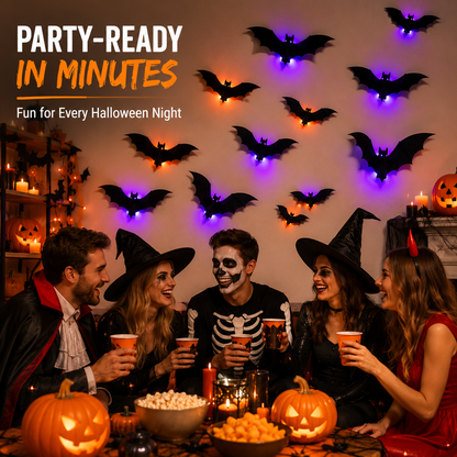🦇 LED 3D Glowing Bat Wall Sticker Set Halloween Spooky Ambiance Decoration 🏷️
