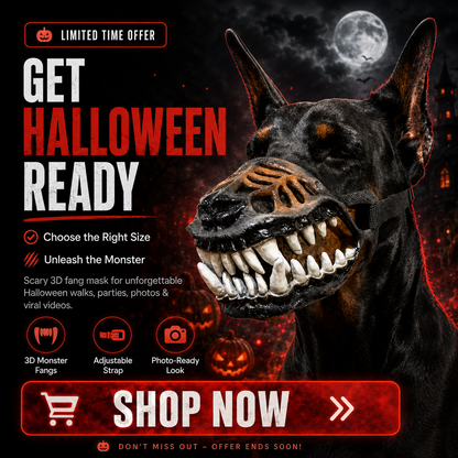 🎃 Realistic 3D Monster Fang Dog Mask – Scary Halloween Pet Costume for Photos, Parties & Night Walks 🐺